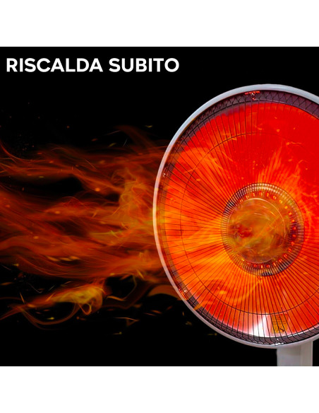 Stufa Elettrica Parabola 39cm Piantana Fibra di Carbonio 450W e 900W Oscillante