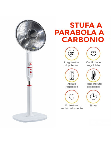 Stufa Elettrica Parabola 39cm Piantana Fibra di...