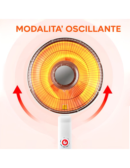 Stufa Elettrica Parabola 39cm Piantana Fibra di Carbonio 450W e 900W Oscillante