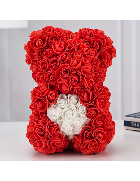 Orso di Rose Artificiali H25cm Orsetto con Confezione Trasparente Idea Regalo
