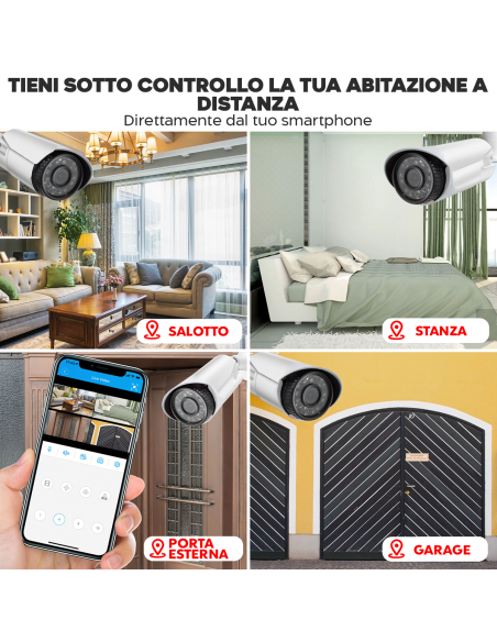 Kit Videosorveglianza 8 Videocamere H.264 Controllo da Remoto Full HD Infrarossi