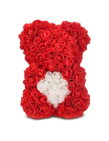 Image of Orso di Rose Artificiali H25cm Orsetto con Confezione Trasparente Idea Regalo Rosso
