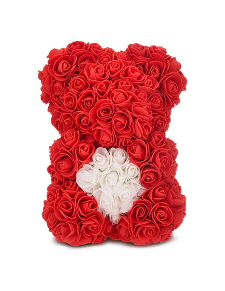 Orso di Rose Artificiali H25cm Orsetto con Confezione Trasparente Idea Regalo
