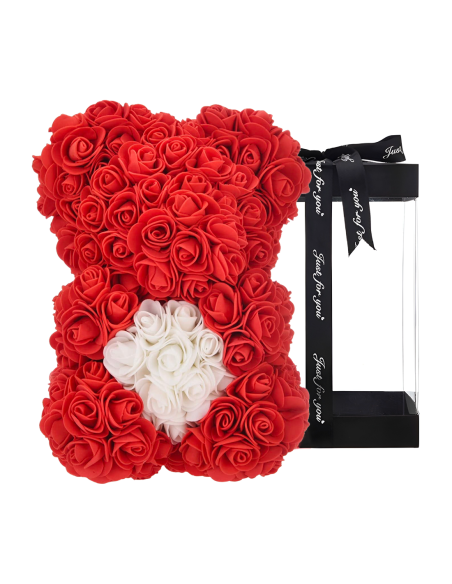 Orso di Rose Artificiali H25cm Orsetto con Confezione Trasparente Idea Regalo