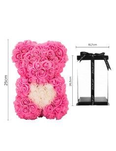 Orso di Rose Artificiali H25cm Orsetto con Confezione Trasparente Idea Regalo