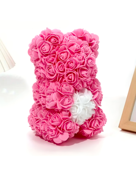 Orso di Rose Artificiali H25cm Orsetto con Confezione Trasparente Idea Regalo