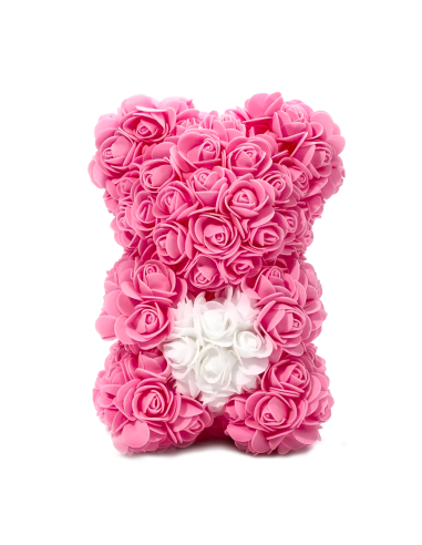 Image of Orso di Rose Artificiali H25cm Orsetto con Confezione Trasparente Idea Regalo Rosa