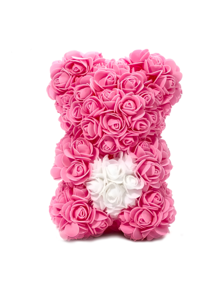 Orso di Rose Artificiali H25cm Orsetto con Confezione Trasparente Idea Regalo