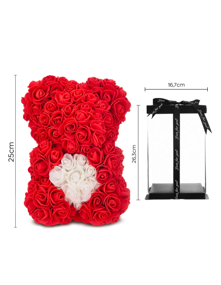 Orso di Rose Artificiali H25cm Orsetto con Confezione Trasparente Idea Regalo