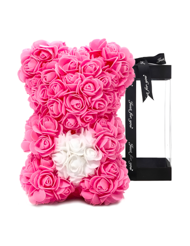 Orso di Rose Artificiali H25cm Orsetto con Confezione Trasparente Idea  Regalo
