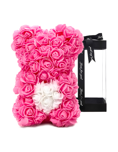 Orso di Rose Artificiali H25cm Orsetto con Confezione Trasparente Idea Regalo