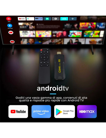 TV Stick Android Ultra HD Connessione Wi-Fi con Telecomando Ingresso SD Card