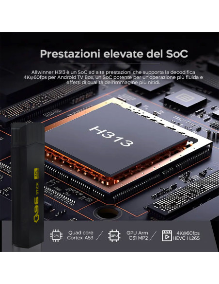 TV Stick Android Ultra HD Connessione Wi-Fi con Telecomando Ingresso SD Card