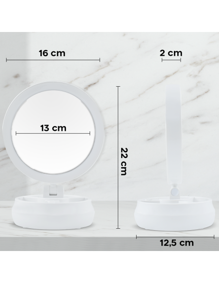 Specchio Cosmetico Retroilluminato a LED Double Face Zoom 1X e 10X Ricaricabile