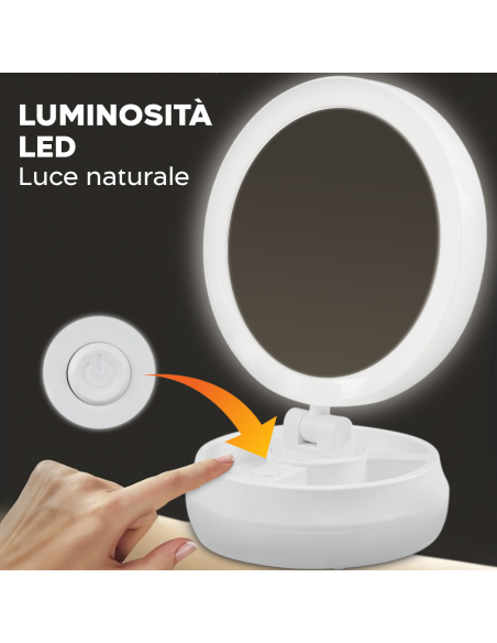 Specchio Cosmetico Retroilluminato a LED Double Face Zoom 1X e 10X Ricaricabile