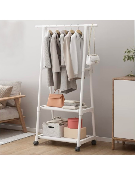 Stand Appendiabiti Mensole Portaoggetti Scarpiera 2 Ripiani e Ruote di Supporto