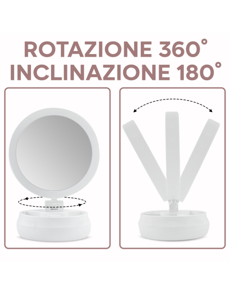 Specchio Cosmetico Retroilluminato a LED Double Face Zoom 1X e 10X Ricaricabile