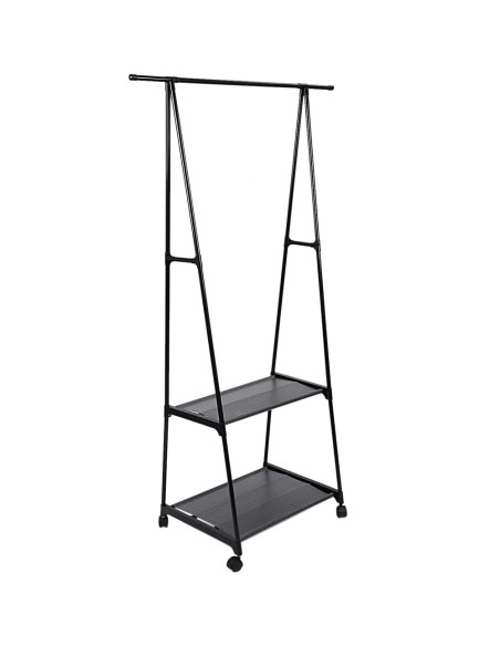 Stand Appendiabiti Mensole Portaoggetti Scarpiera 2 Ripiani e Ruote di Supporto