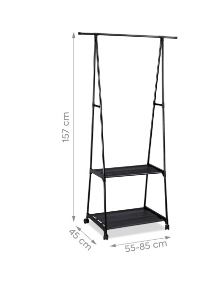 Stand Appendiabiti Mensole Portaoggetti Scarpiera 2 Ripiani e Ruote di Supporto