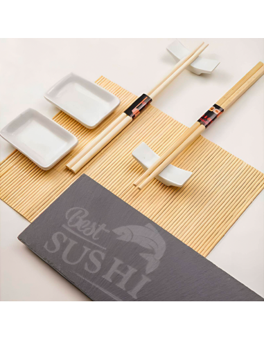 Set Sushi 2 Persone Kit 10pz Stuoia Bamboo...