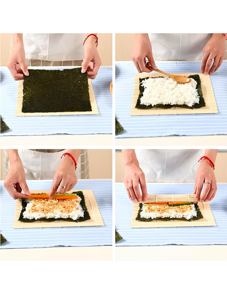 Set Sushi 2 Persone Kit 10pz Stuoia Bamboo Piatto Ardesia Bacchette e Ciotoline