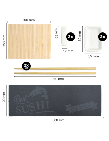 Set Sushi 2 Persone Kit 10pz Stuoia Bamboo...
