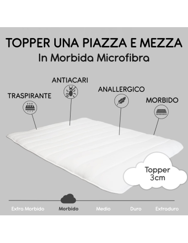 Topper Coprimaterasso Letto 1 Piazza e Mezza...