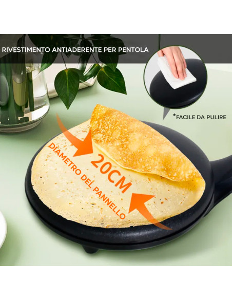 Padella per Crepes e Pancake Creperia Elettrica Rivestimento Antiaderente 600W