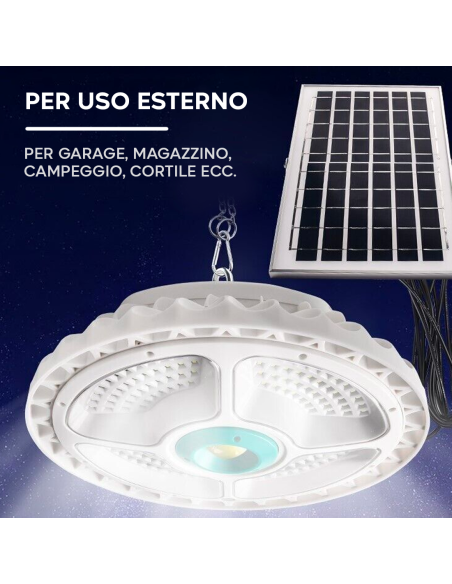 Lampada Plafoniera 156 LED 200W 6000mAh IP66 con Pannello Solare e Telecomando