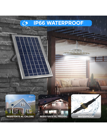 Lampada Plafoniera 156 LED 200W 6000mAh IP66 con Pannello Solare e Telecomando