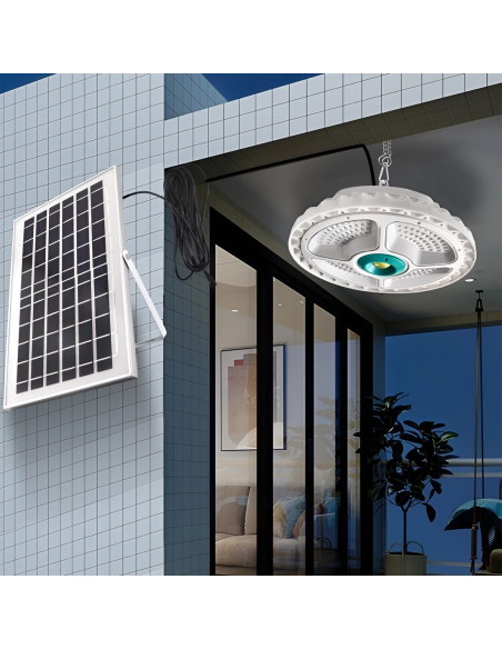 Lampada Plafoniera 156 LED 200W 6000mAh IP66 con Pannello Solare e Telecomando