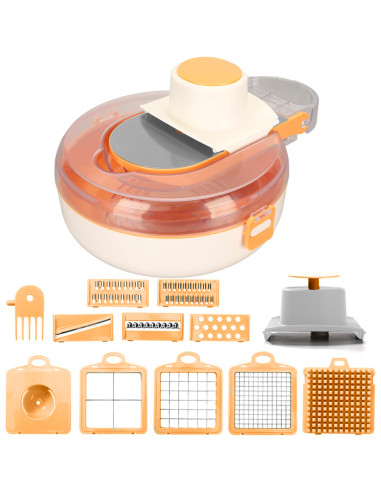 Tritaverdure Multifunzione 9 in 1 Grattugia Trita e Affetta Accessori Inclusi Arancione