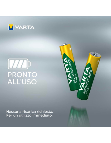 Pack 4 pz Batteria Varta pile Ricaricabili AAA Ministilo Pre-Caricate 800 mAh