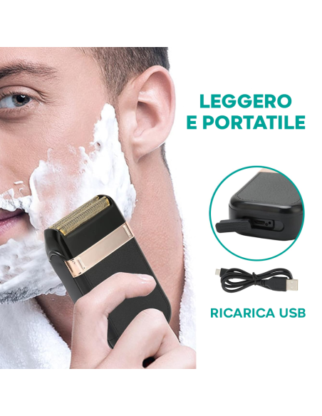 Rasoio Uomo Ricaricabile USB Portatile Impermeabile Doppia Testina di Ricambio