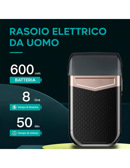 Rasoio Uomo Ricaricabile USB Portatile Impermeabile Doppia Testina di Ricambio