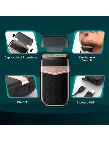 Rasoio Uomo Ricaricabile USB Portatile...