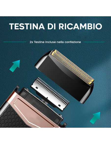 Rasoio Uomo Ricaricabile USB Portatile Impermeabile Doppia Testina di Ricambio