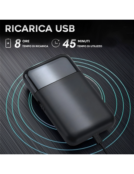 Rasoio Barba e Basette da Uomo Ricaricabile USB e Portatile Testina di Ricambio