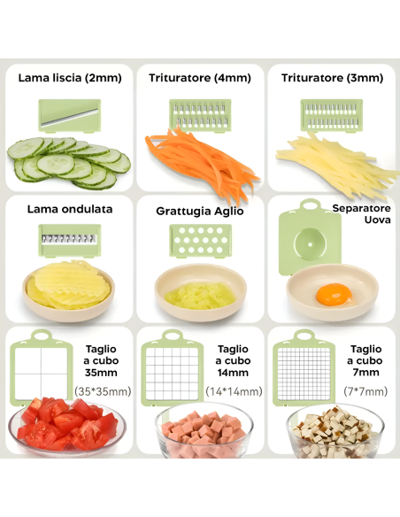 Tritaverdure Multifunzione 9 in 1 Grattugia Trita e Affetta Accessori Inclusi