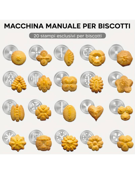 Macchina Pressa Biscotti Manuale in Acciaio Kit 20 Trafile 4 Beccucci per Glassa