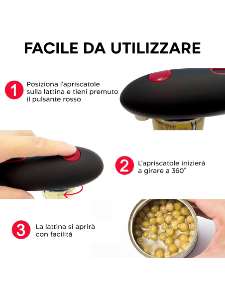 Apriscatole Universale Elettrico Avvio Automatico Rotazione a 360° a Batterie