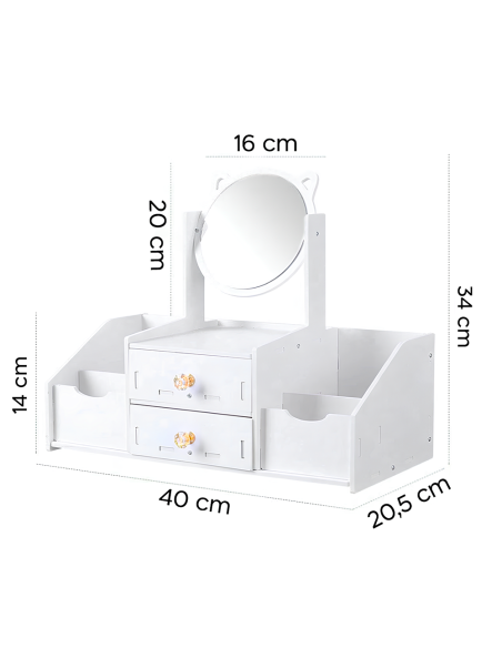 Toeletta da Tavolo Porta Trucco Gioielli Organizer Bianco con Specchio Cassetti