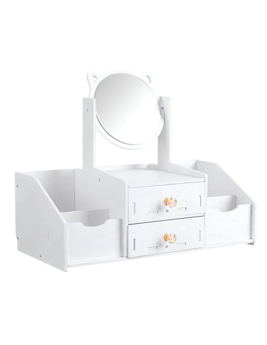 Image of Toeletta da Tavolo Porta Trucco Gioielli Organizer Bianco con Specchio Cassetti