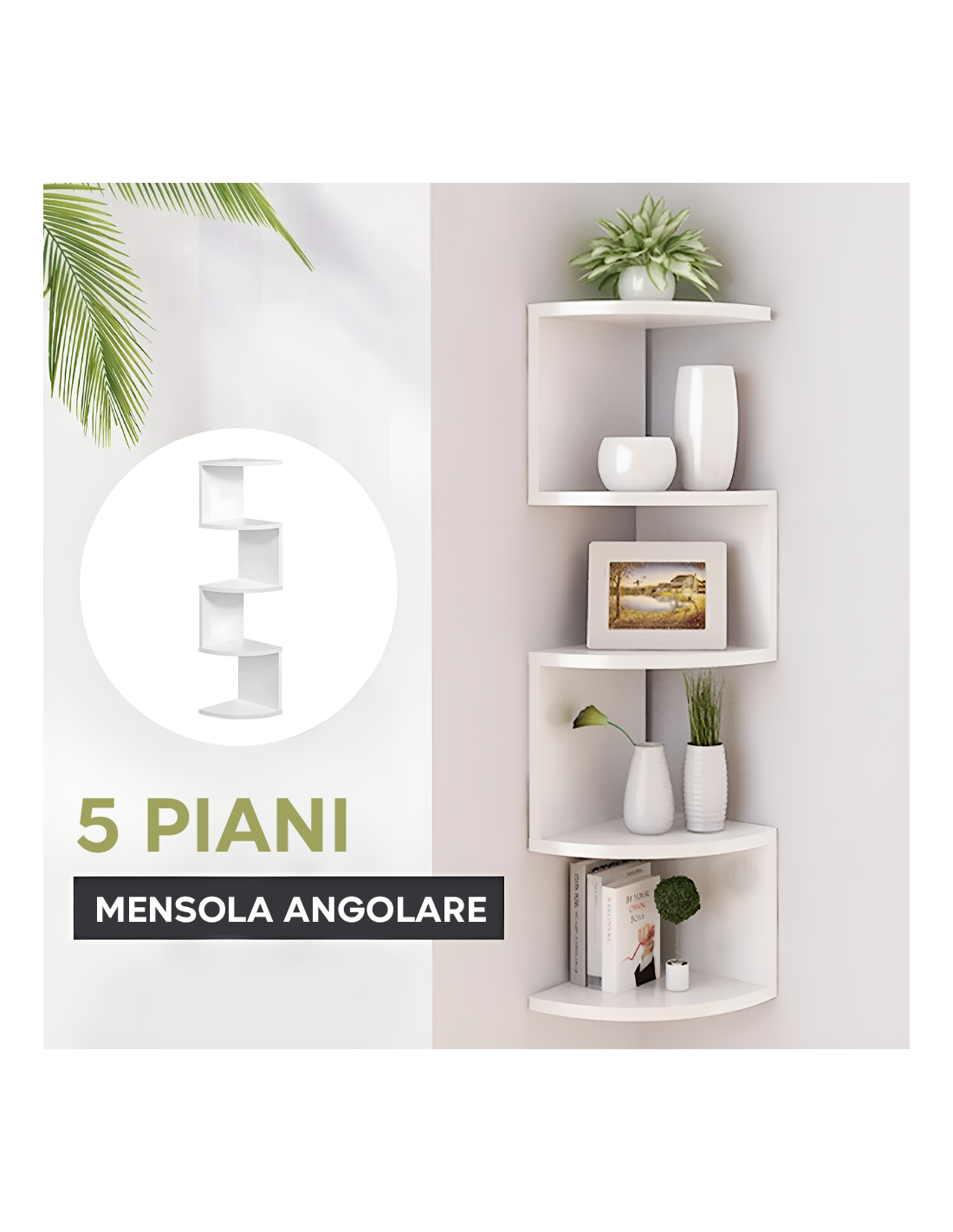 Libreria A Muro Sospesa 7 Ripiani Quadrati, Mensola Decorativa Bianca Per Salotto E Camera