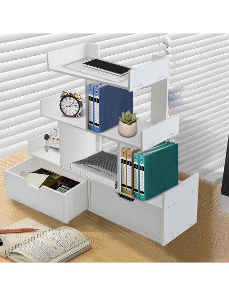 Organizer da Tavolo Portaoggetti Bianco Libreria Multiuso Mensole e Cassetti