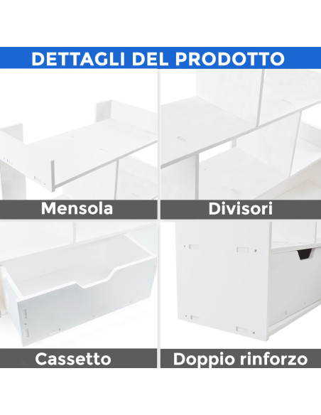 Organizer da Tavolo Portaoggetti Bianco Libreria Multiuso Mensole e Cassetti
