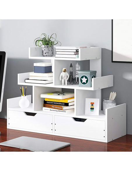 Organizer da Tavolo Portaoggetti Bianco Libreria Multiuso Mensole e Cassetti