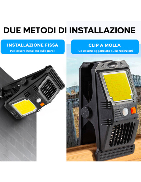 Lampada LED Solare Sensore Repellente per Insetti a Clip Luce Emergenza Multiuso