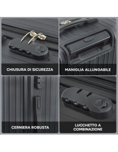 Set 4pz Trolley KAYLA Valigia Guscio Rigido 4 Ruote Girevoli 18" 20" 24" 28"