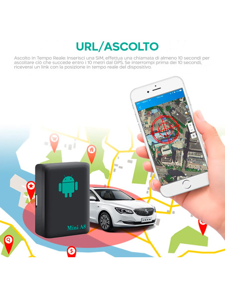 2pz Mini Localizzatore GPS Tascabile con Scheda SIM GPRS GSM Antifurto Portatile